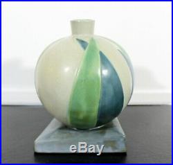 Art Deco Roseville Futura Lotus Leaf Ball Ceramic Art Vase Vessel Green Blue 30s