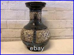 Art Pottery Asian Inspired Drip Glaze Ceramic Handled Vase with Dragon Motif