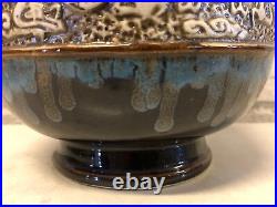 Art Pottery Asian Inspired Drip Glaze Ceramic Handled Vase with Dragon Motif
