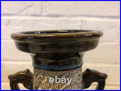 Art Pottery Asian Inspired Drip Glaze Ceramic Handled Vase with Dragon Motif