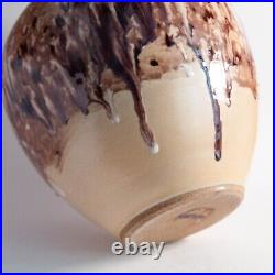 Art Pottery Drip Glaze Vase Ceramic Large Signed Kristin Brown Gray MCM 12