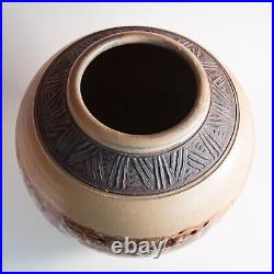 Art Pottery Drip Glaze Vase Ceramic Large Signed Kristin Brown Gray MCM 12
