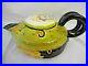 Art Pottery Folk Ceramic Hand Made Tea Pot great graphics Green Black Curio KB