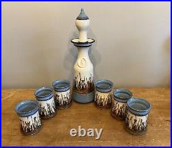 Art Pottery Frank Massarella Wine Decanter Set With 6 Cups California Ceramic