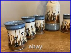 Art Pottery Frank Massarella Wine Decanter Set With 6 Cups California Ceramic