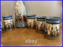 Art Pottery Frank Massarella Wine Decanter Set With 6 Cups California Ceramic