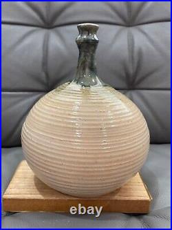 Art Pottery Stoneware Ceramic Bottle Form Vase Signed with Impressed J H