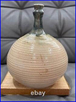 Art Pottery Stoneware Ceramic Bottle Form Vase Signed with Impressed J H