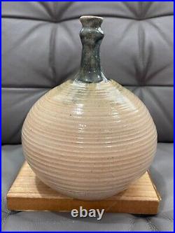 Art Pottery Stoneware Ceramic Bottle Form Vase Signed with Impressed J H