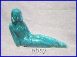 Art Pottery Teal Turquoise Man Woman Asian Chinese Bookends Statues Figurines