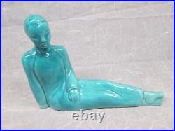 Art Pottery Teal Turquoise Man Woman Asian Chinese Bookends Statues Figurines