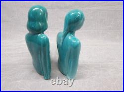 Art Pottery Teal Turquoise Man Woman Asian Chinese Bookends Statues Figurines