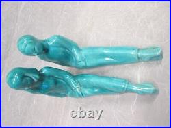 Art Pottery Teal Turquoise Man Woman Asian Chinese Bookends Statues Figurines