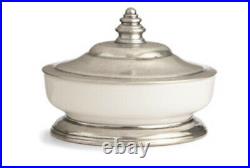 Arte Italica Tuscan Ceramic And Pewter Bowl with Pewter Lid