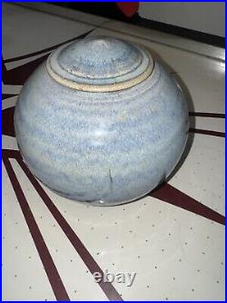 Asian Style Urn Imperial Form In Blue White Layered Glaze signed and dated