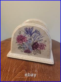 Athena Pottery Ceramic Set Ivory Purple with Flowers Design Athena Pottery Ceramic Set Ivory Purple with Flowers Design