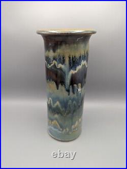 Attr Bill Campbell Studio Art Pottery Vase Artisan Drip Glaze Signed 11.25