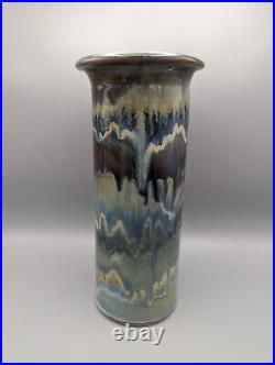 Attr Bill Campbell Studio Art Pottery Vase Artisan Drip Glaze Signed 11.25