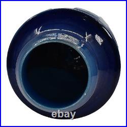Awaji Japanese 1900-1910 Art Deco Pottery Four Buttressed Blue Ceramic Vase