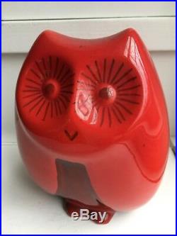 Baldelli Italian Ceramic Owl Red Coin Bank Italy Mid Century Modern Art Piggy