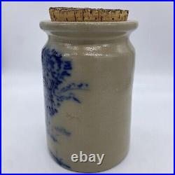 Beaumont Pottery Bear Scene Pot Jar 1985 Handmade Blue Cork Lid