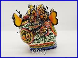 Beautiful Alfonso Castillo day of the dead skull butterflies ceramic folk art