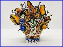 Beautiful Alfonso Castillo day of the dead skull butterflies ceramic folk art