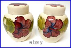 Beautiful Pair of Matching WALTER MOORCROFT Hibiscus Ginger Jars c