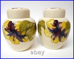 Beautiful Pair of Matching WALTER MOORCROFT Hibiscus Ginger Jars c