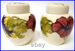 Beautiful Pair of Matching WALTER MOORCROFT Hibiscus Ginger Jars c