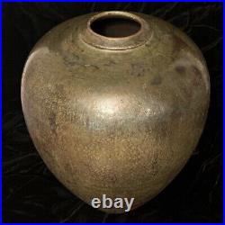 Beautiful RAKU Metallic Copper Gold Glazed Ceramic Vase 12 Studio Pottery 1997