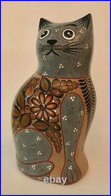 Beautiful Tonala Cat mexican burnished ceramic Great Master Jimon folk art