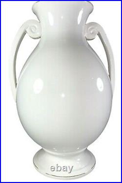 Bellini Italian Pottery Vase White Large Art Deco Smooth Lines Hand Painted 18