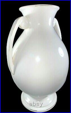 Bellini Italian Pottery Vase White Large Art Deco Smooth Lines Hand Painted 18