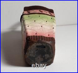 Beverly Saito 1984 Art Pottery Ceramic Vase. 6 1/2 H, 2 W, 2 D