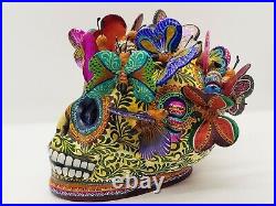 Big Alfonso Castillo day of the dead skull colored butterflies ceramic folk art