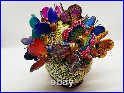 Big Alfonso Castillo day of the dead skull colored butterflies ceramic folk art