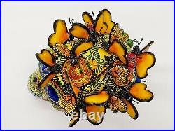 Big Alfonso Castillo day of the dead skull monarch butterflies ceramic folk art