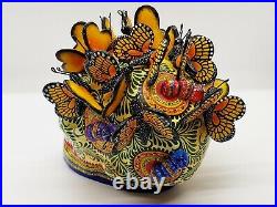 Big Alfonso Castillo day of the dead skull monarch butterflies ceramic folk art