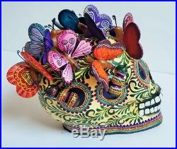 Big amazing Alfonso Castillo day of the dead skull butterflies ceramic folk art