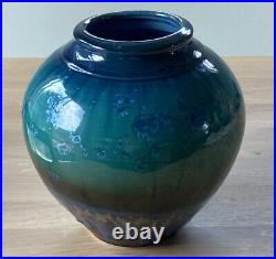 Bill Campbell Pottery Blue Green Crystalline Drip Glaze Studio Vase 10.5 LARGE