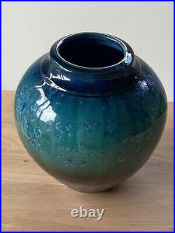 Bill Campbell Pottery Blue Green Crystalline Drip Glaze Studio Vase 10.5 LARGE