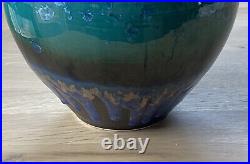 Bill Campbell Pottery Blue Green Crystalline Drip Glaze Studio Vase 10.5 LARGE