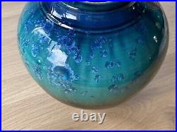 Bill Campbell Pottery Blue Green Crystalline Drip Glaze Studio Vase 10.5 LARGE