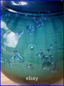 Bill Campbell Pottery Blue Green Crystalline Drip Glaze Studio Vase 10.5 LARGE