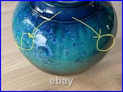 Bill Campbell Pottery Blue Green Crystalline Drip Glaze Studio Vase 10.5 LARGE