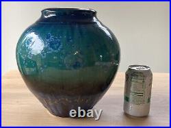 Bill Campbell Pottery Blue Green Crystalline Drip Glaze Studio Vase 10.5 LARGE