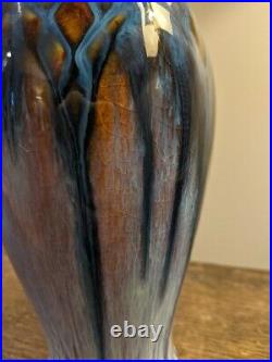 Bill Campbell Pottery Classic Blue Glaze 8 Medium Carved Vase