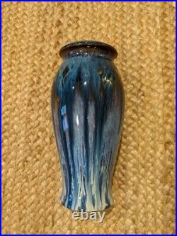 Bill Campbell Pottery Classic Blue Glaze 8 Medium Carved Vase