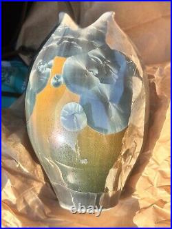 Bill Campbell Studio Art Pottery Blue Crystalline Vase